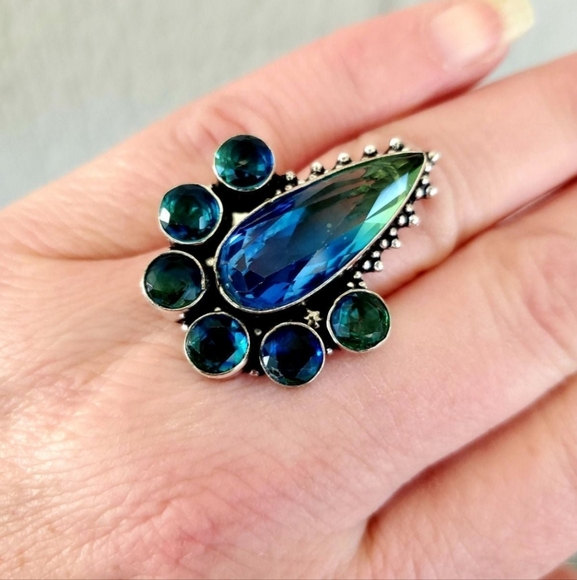 New Bi-Color Tourmaline 925 Silver Statement Ring.  - Picture 9 of 12